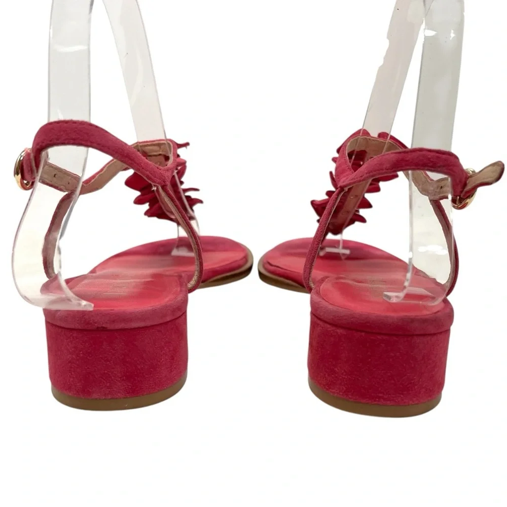 Jack Rogers Fuchsia Pink Suede Block Heel Floral T Strap Sandals Women’s 7.5 - Picture 8 of 14